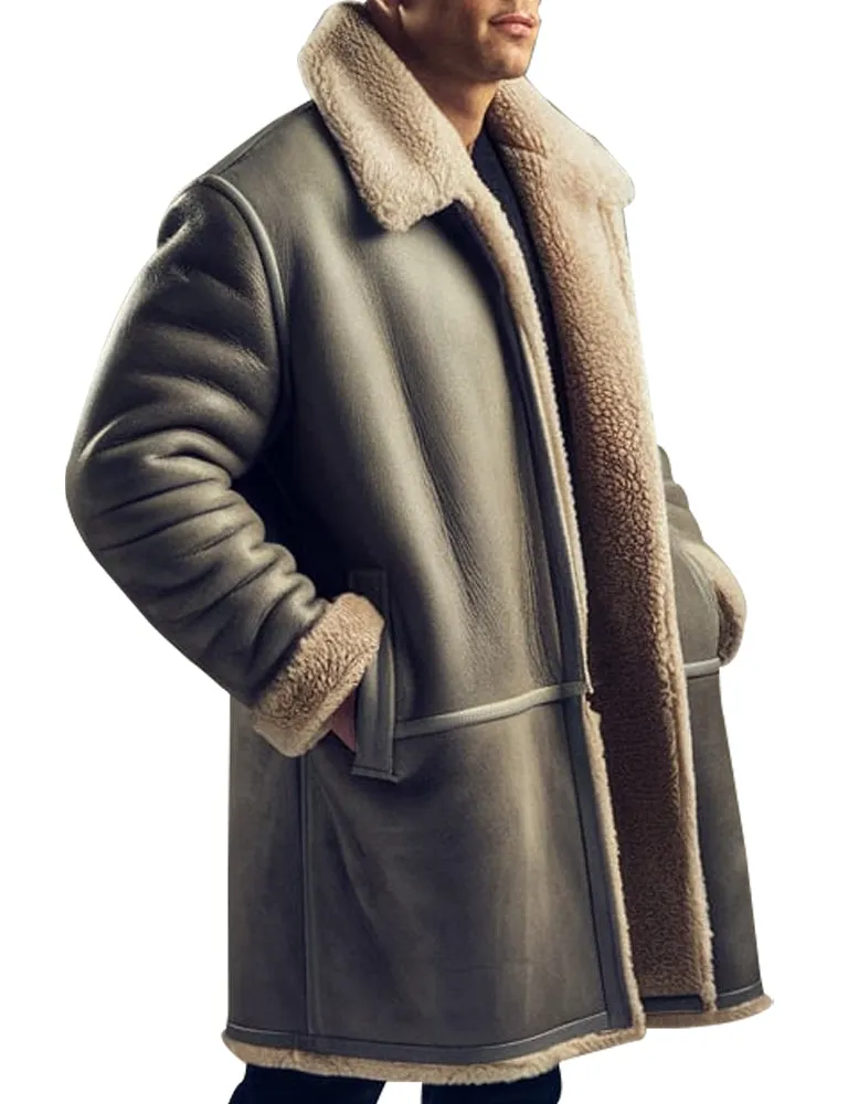 Men's Shearling-Lined Leather Aviator Coat