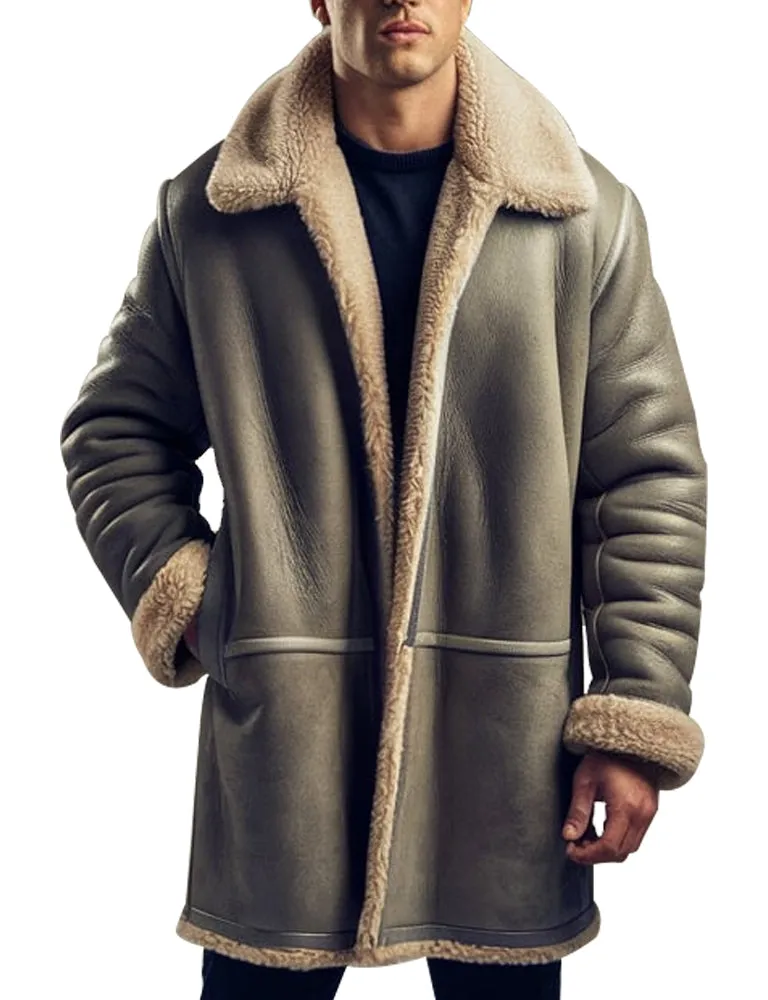 Men's Shearling-Lined Leather Aviator Coat