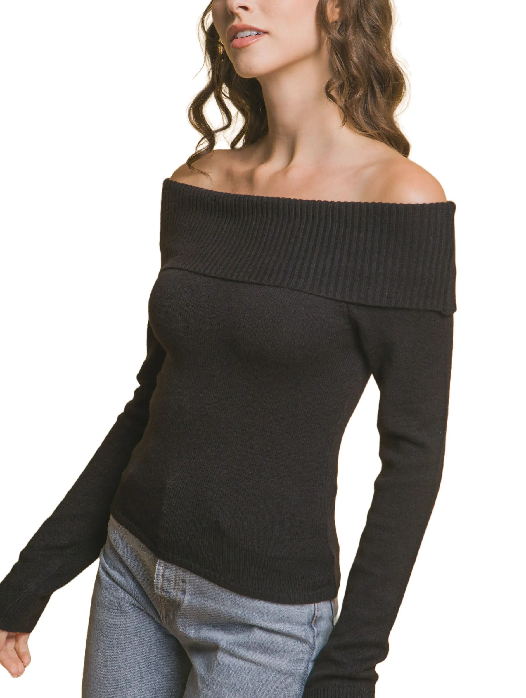 Moonbeam Ribbed Fitted Bardot Top