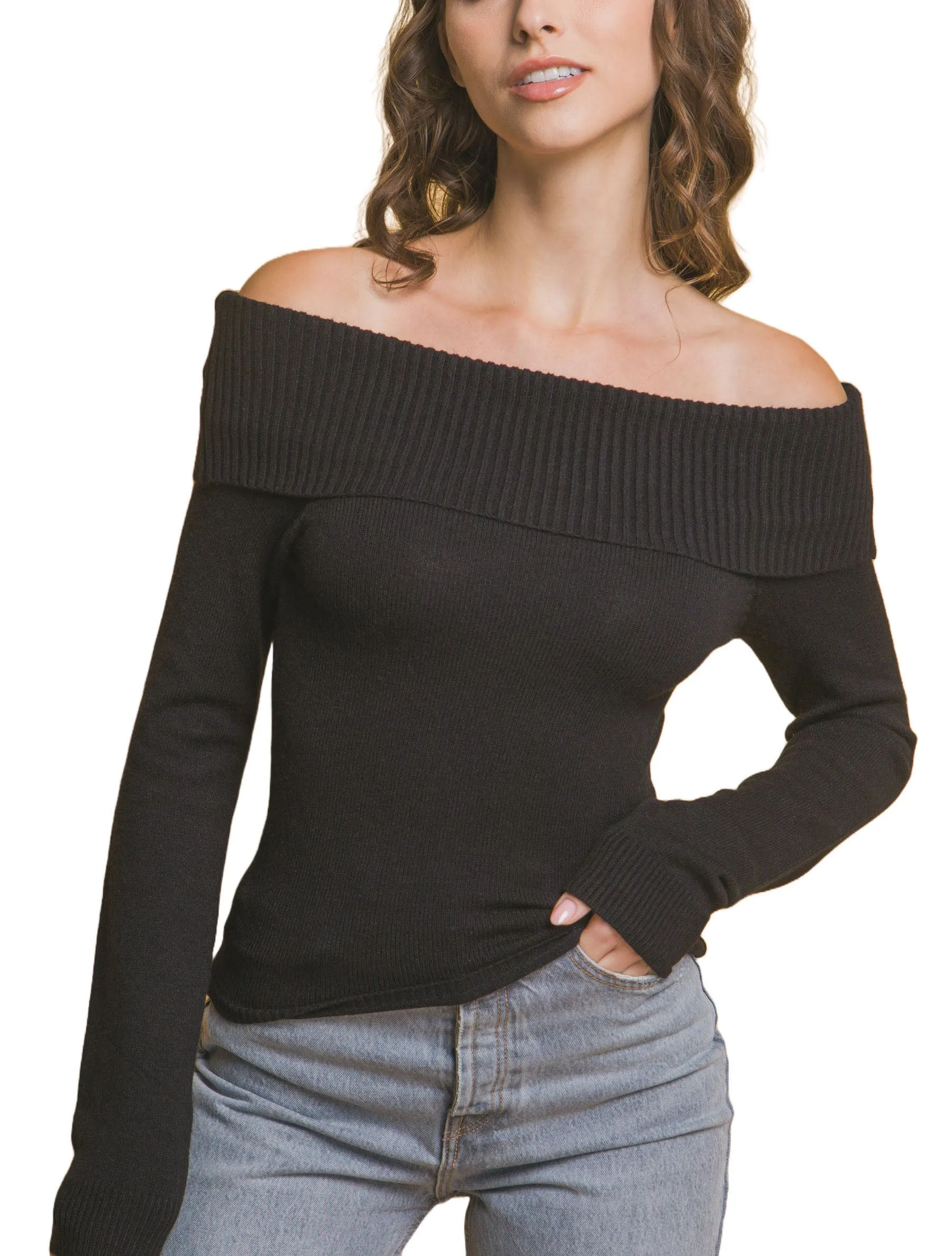 Moonbeam Ribbed Fitted Bardot Top