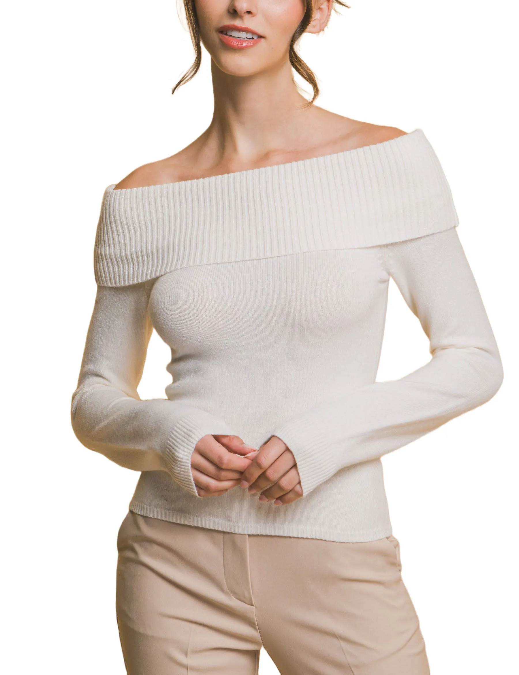 Moonbeam Ribbed Fitted Bardot Top