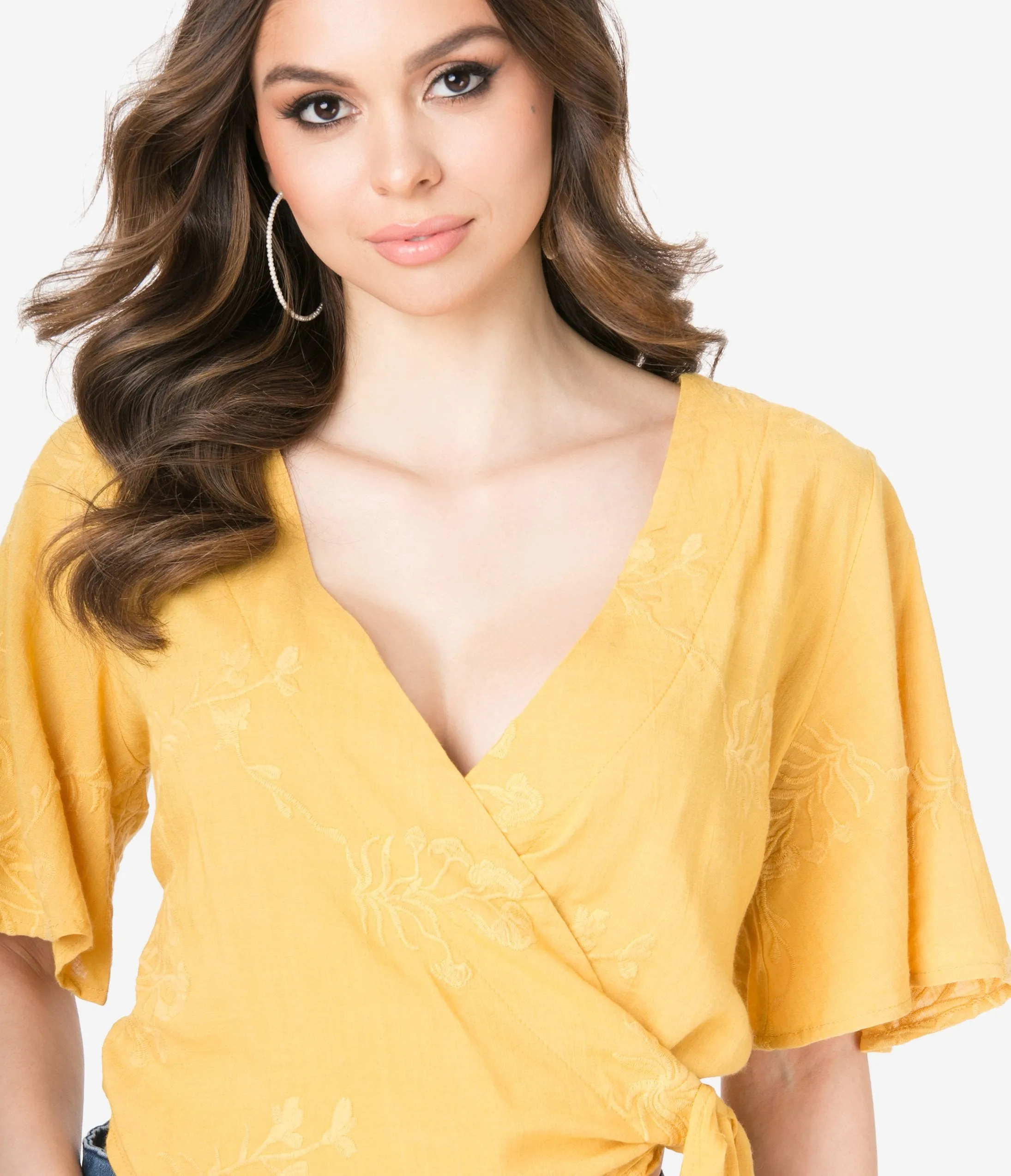 Mustard Embroidered Wrap Blouse