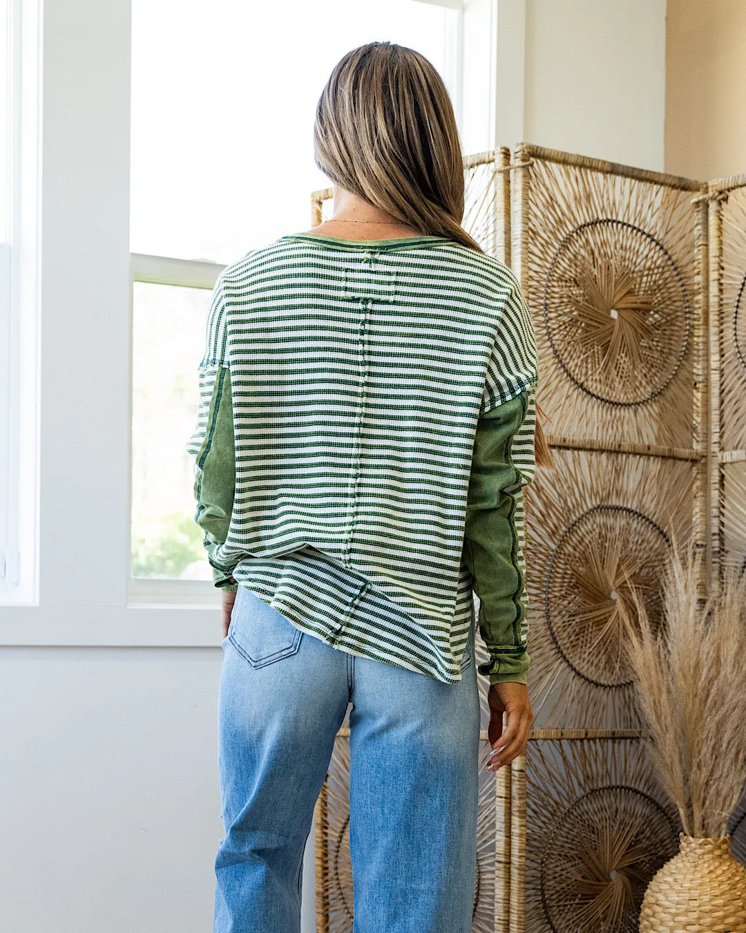 NEW! Extra Credit Striped Thermal Top - Green