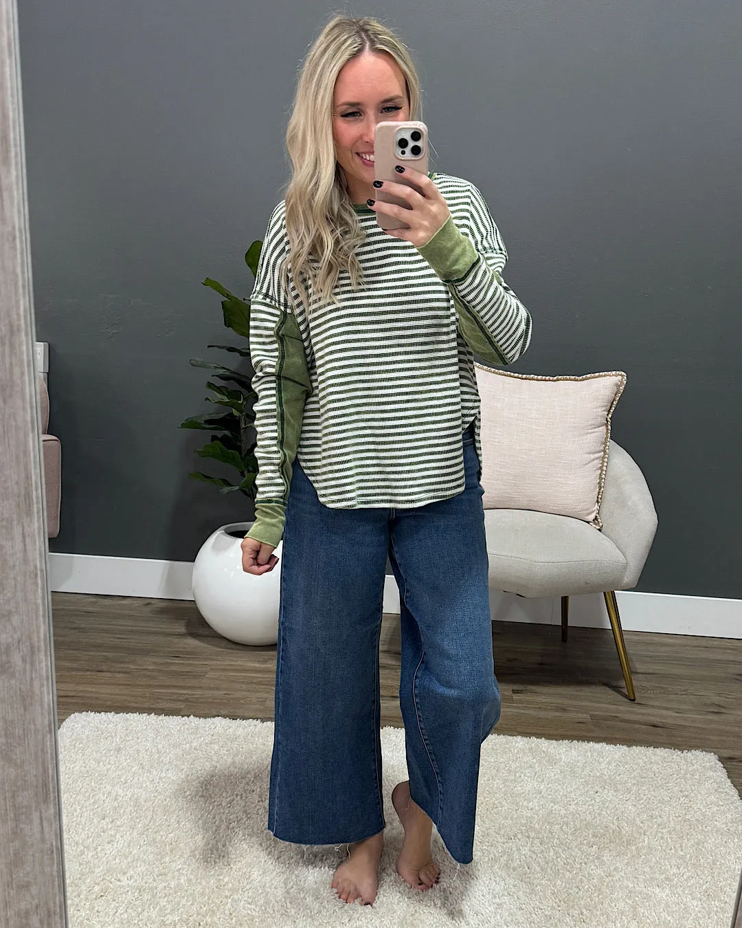 NEW! Extra Credit Striped Thermal Top - Green