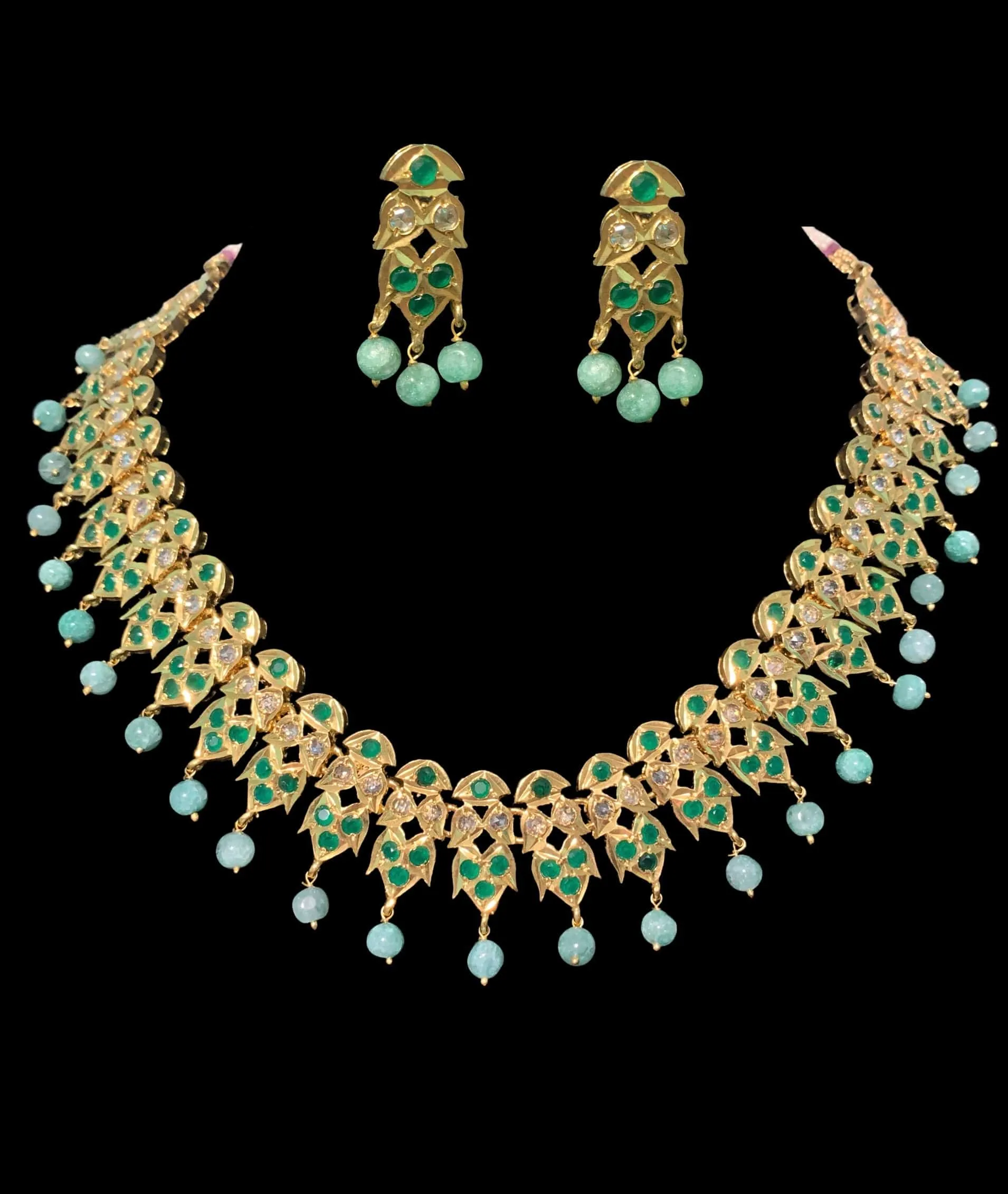 NS133 barfi necklace set (Green ) (READY TO SHIP)