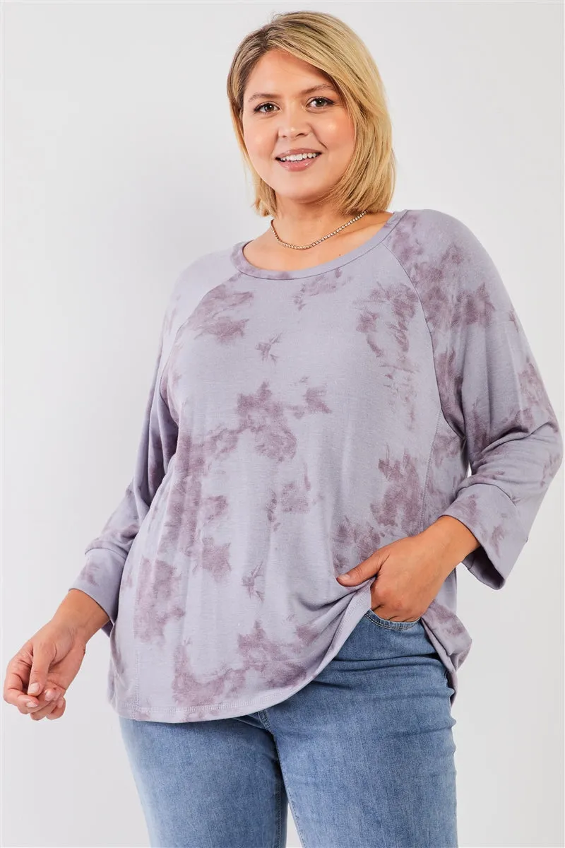 Plus Size Round Neck Long Sleeve Drop Shoulder Relaxed Top