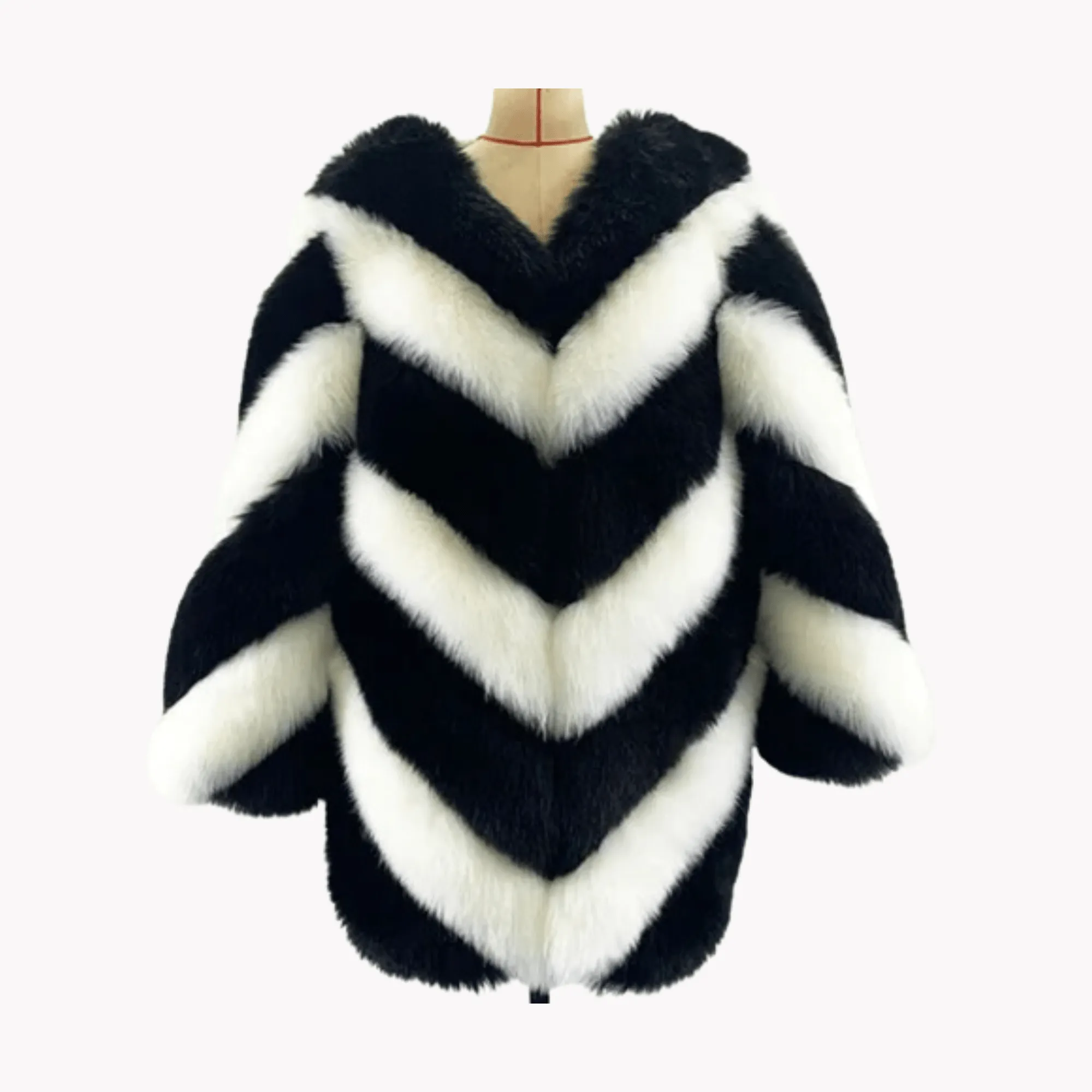 Pre Order:  Black and White Faux Fur Coat