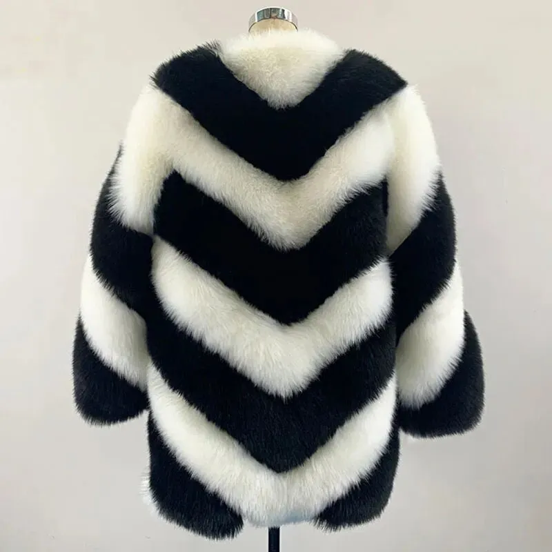 Pre Order:  Black and White Faux Fur Coat