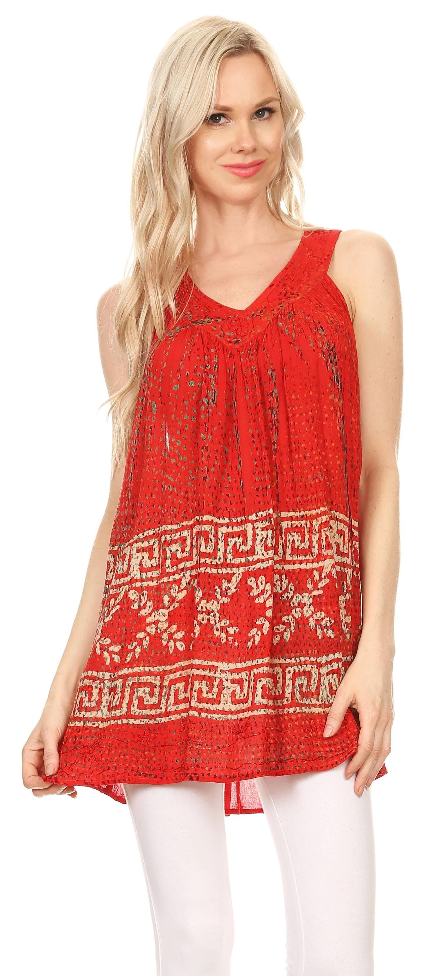 Sakkas Silvia Sleeveless V-neck Printed Tank Top Blouse