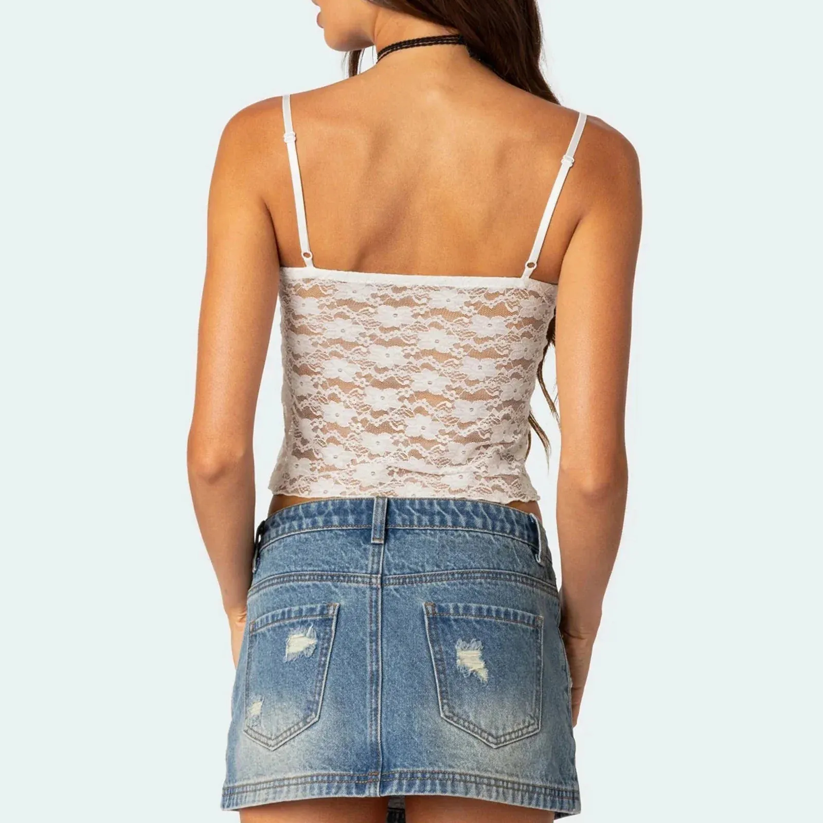 Sexy Lace Floral Camisole Summer Spaghetti Strap Backless Tank Women Top