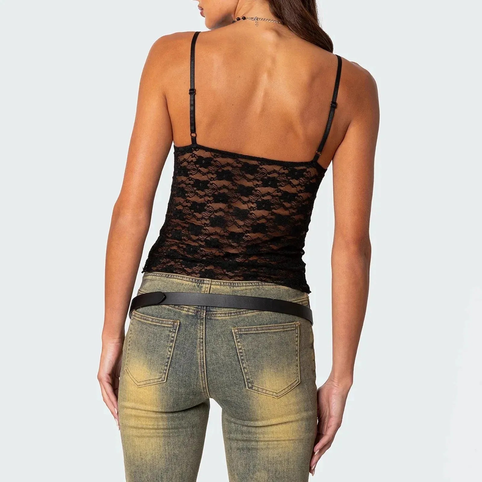 Sexy Lace Floral Camisole Summer Spaghetti Strap Backless Tank Women Top