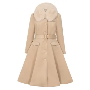 Soft Beige Caramel Vintage Winter Swing Coat With Detachable Collar