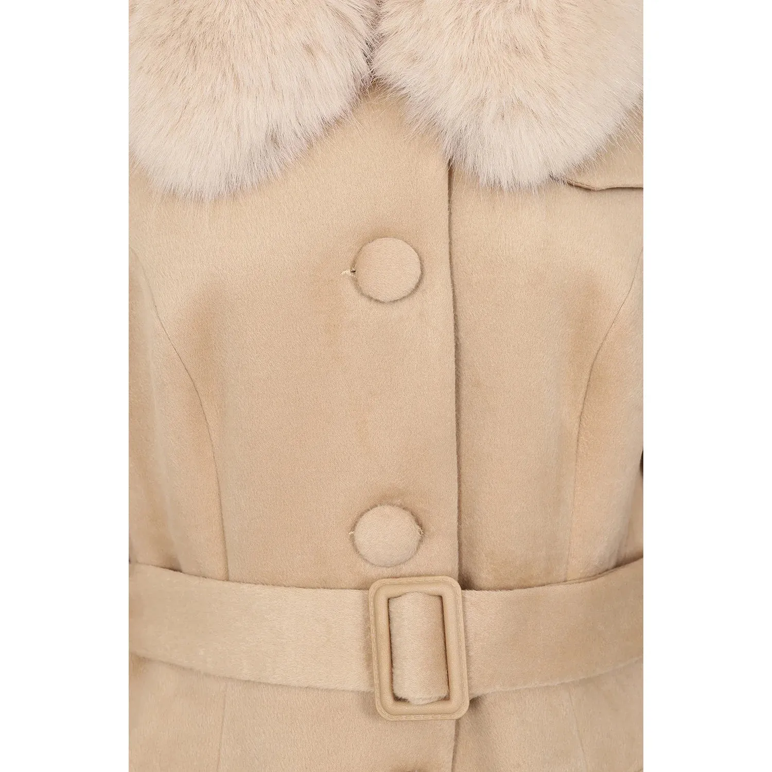 Soft Beige Caramel Vintage Winter Swing Coat With Detachable Collar