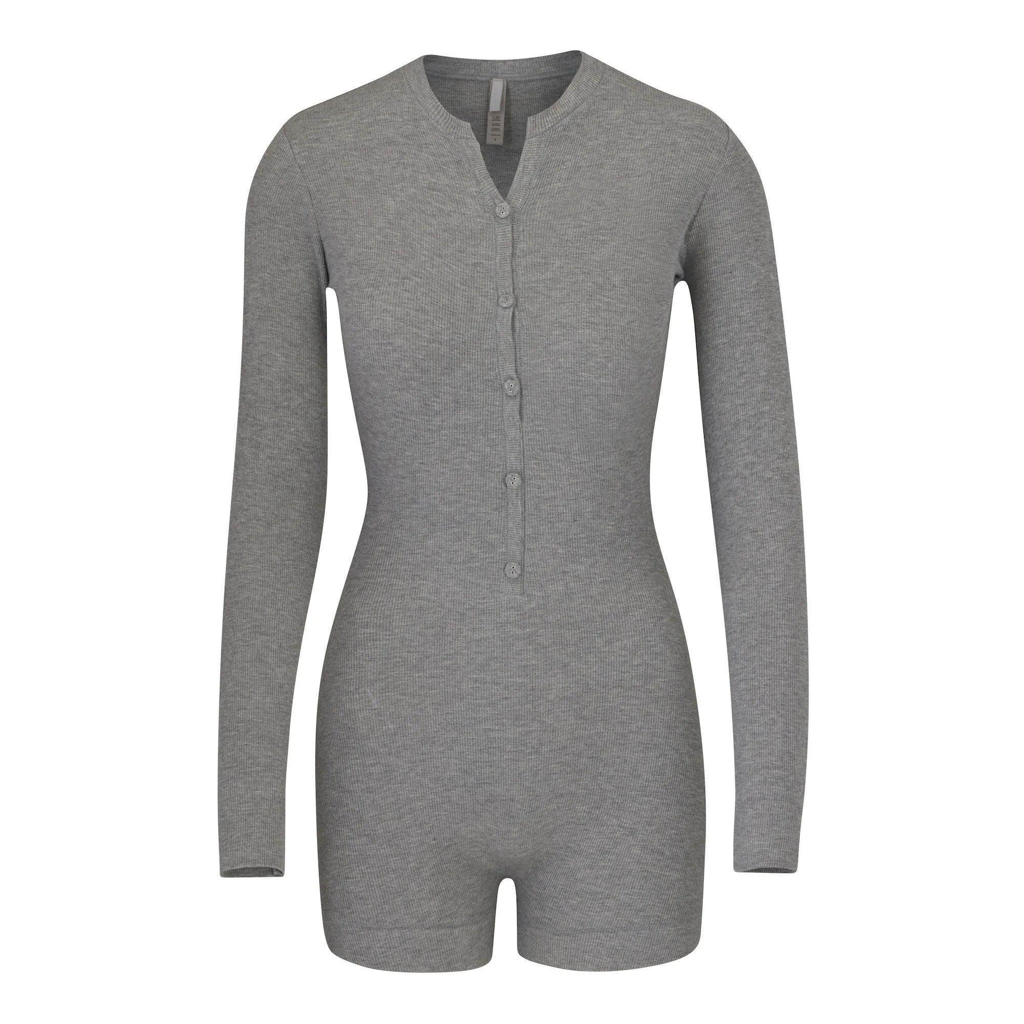 SOFT LOUNGE BUTTON UP HENLEY ONESIE | HEATHER GREY