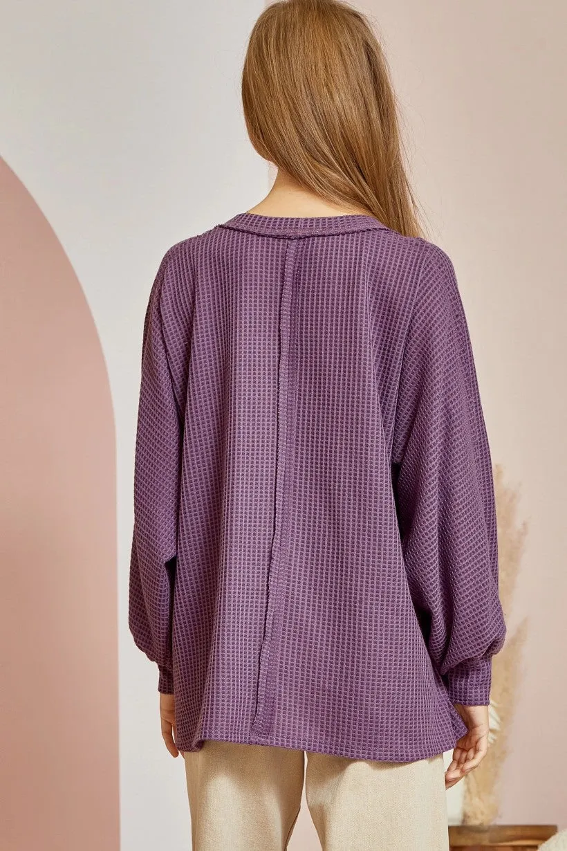 Too Much Fun Waffle Knit Top - Purple