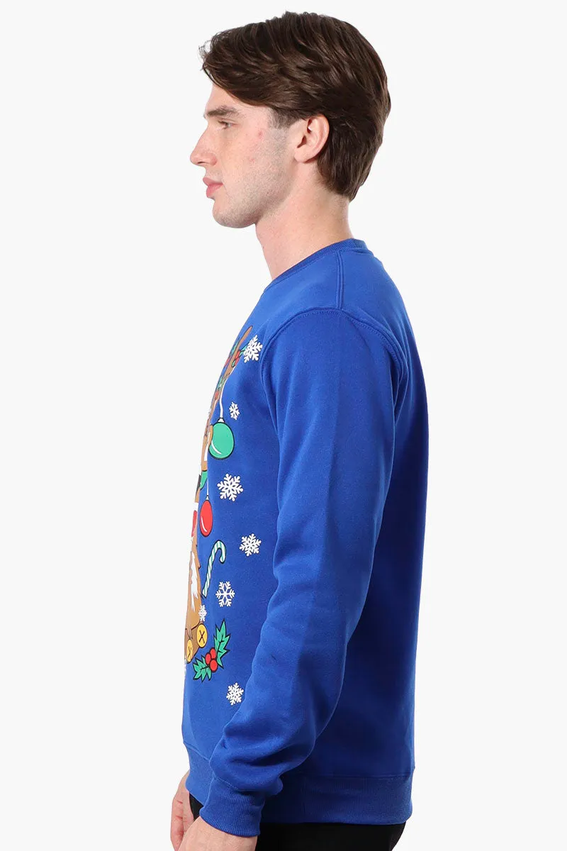 Ugly Christmas Sweater Reindeer Print Christmas Sweater - Blue