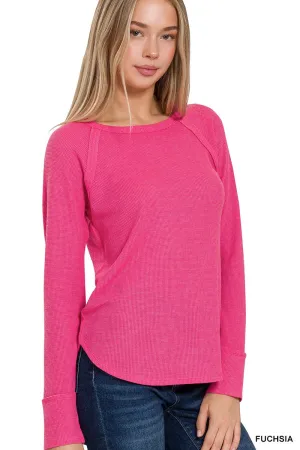 Waffle Knit Layering Top in Fuchsia