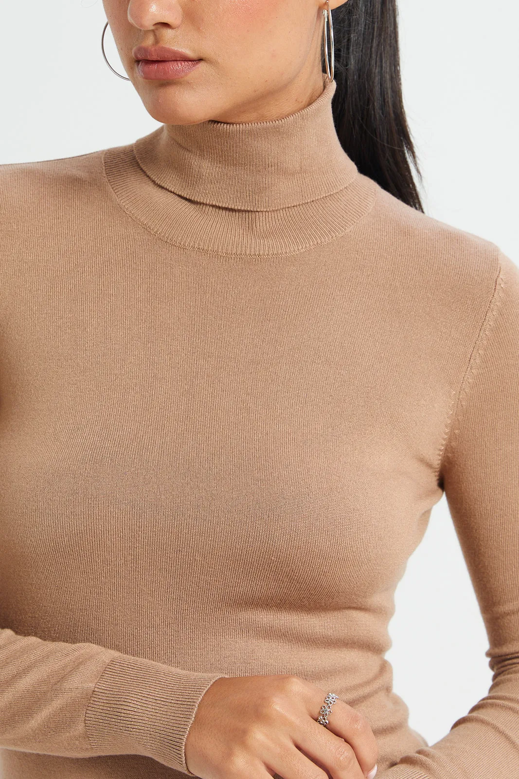 Women Brown Turtle Neck Pullover