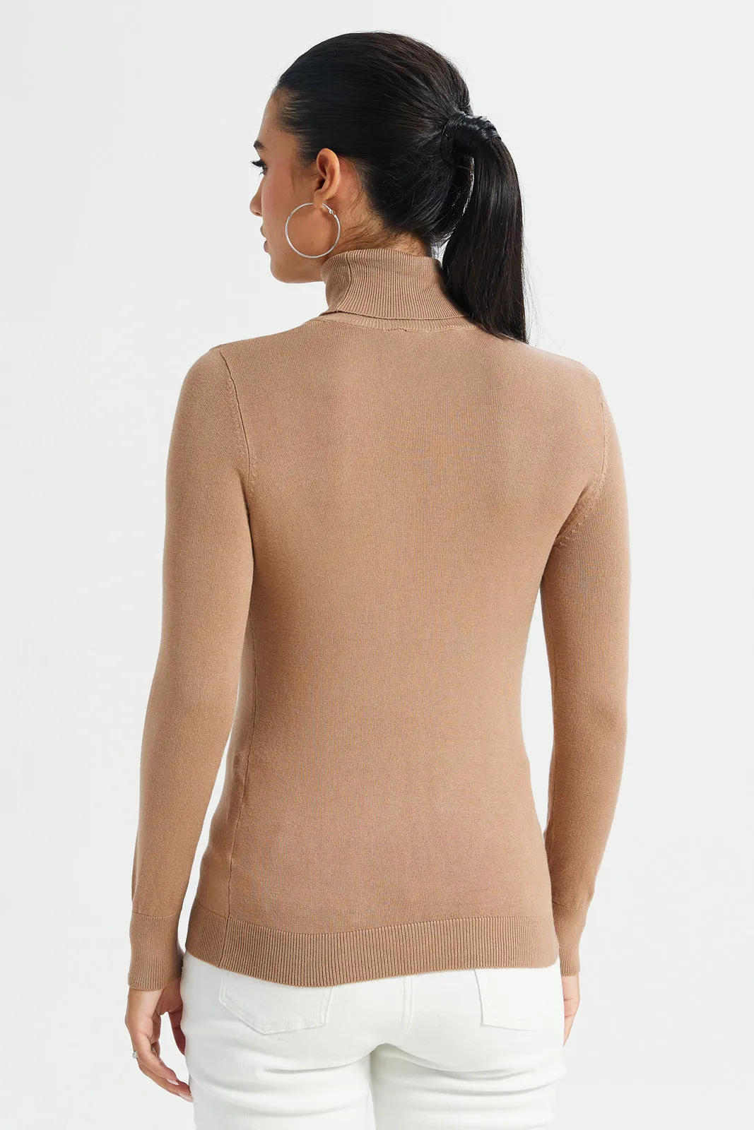 Women Brown Turtle Neck Pullover