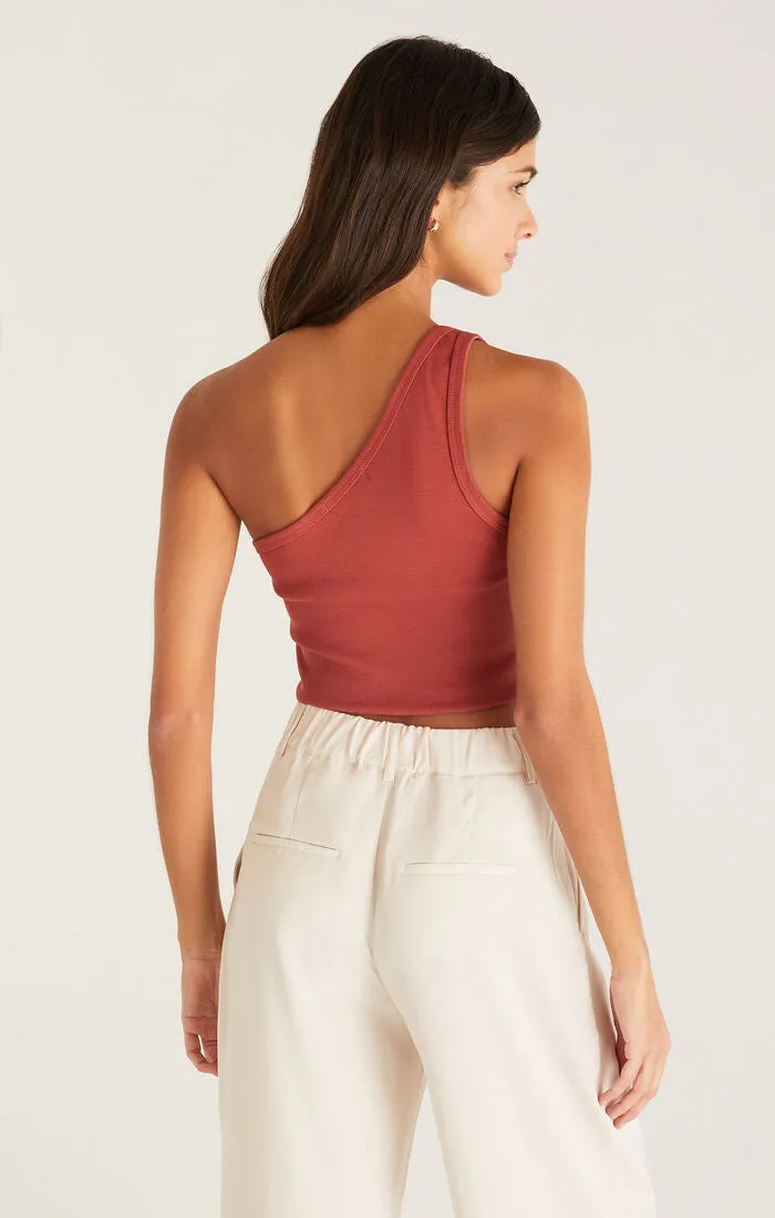 Z Supply Toni One Shoulder Rib Tank - Rouge